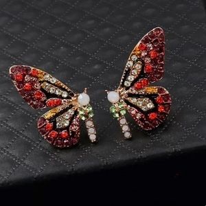 COLORFUL PAVED DIAMOND BUTTERFLY EARRINGS